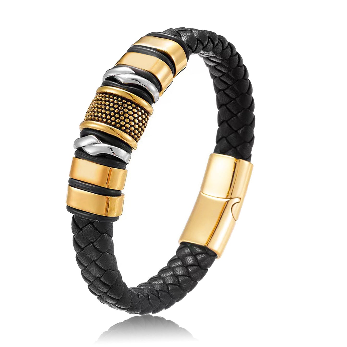 Men's leather and metal bracelet