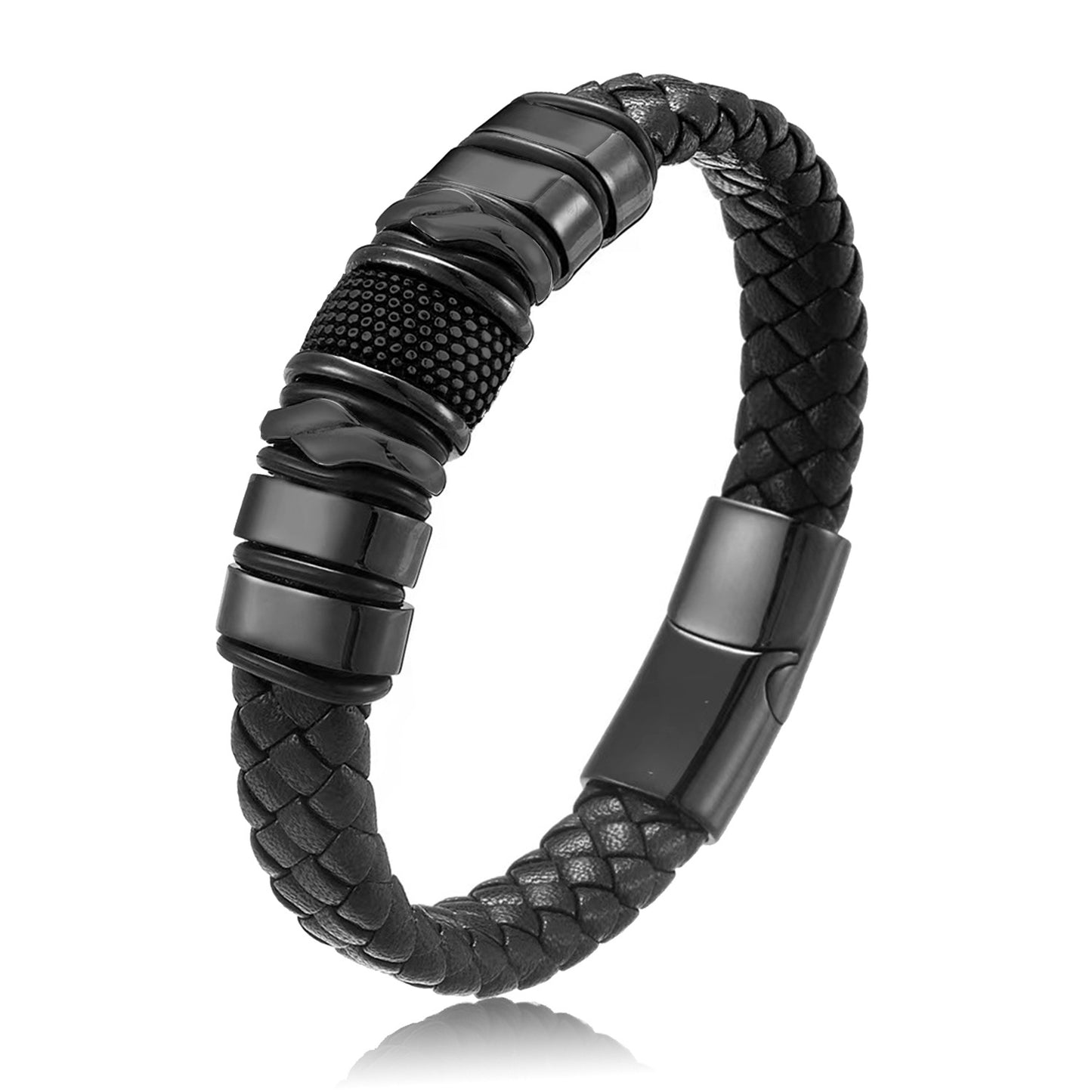 Men's leather and metal bracelet