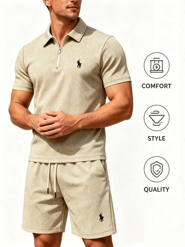 Textured Polo & Shorts Set