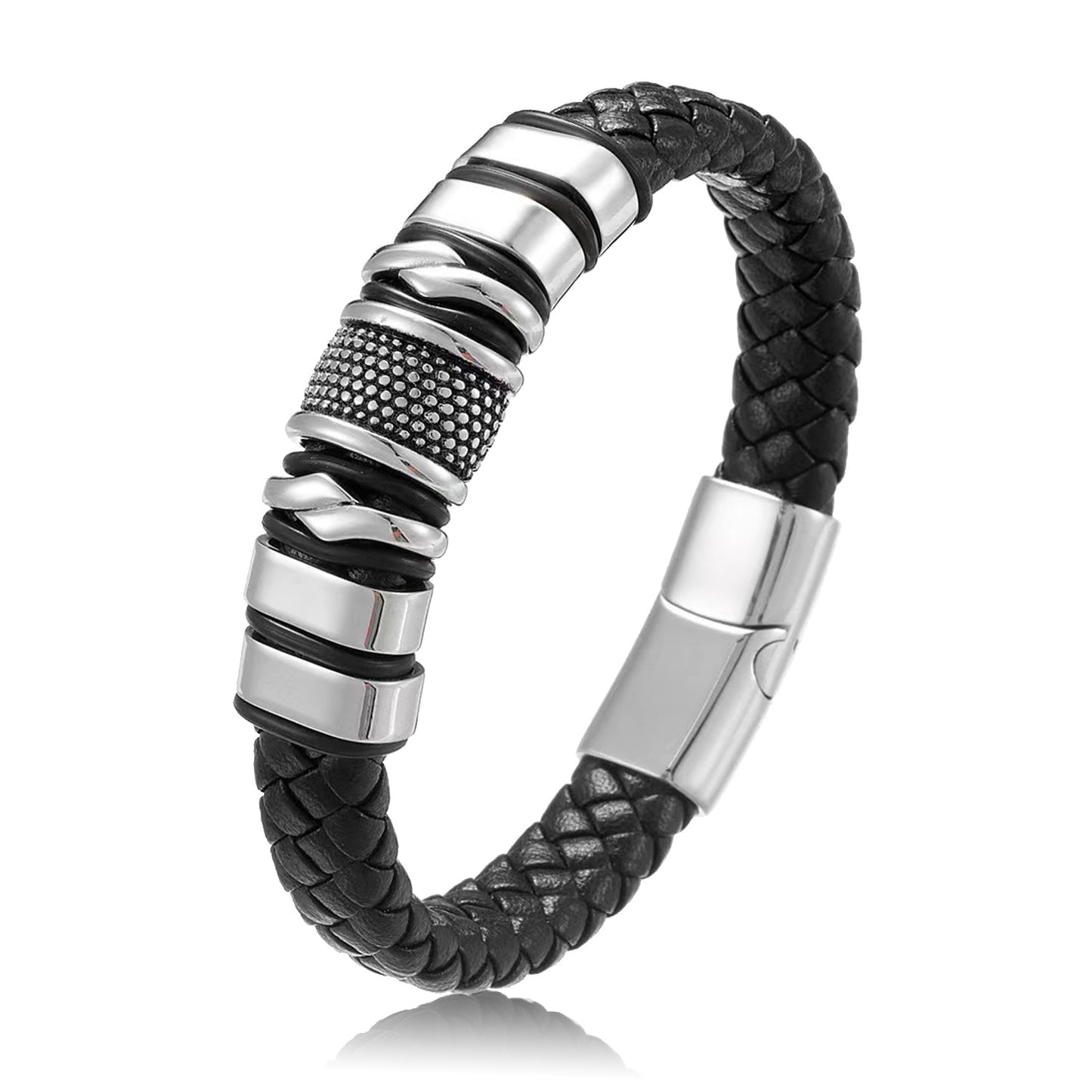 Men's leather and metal bracelet