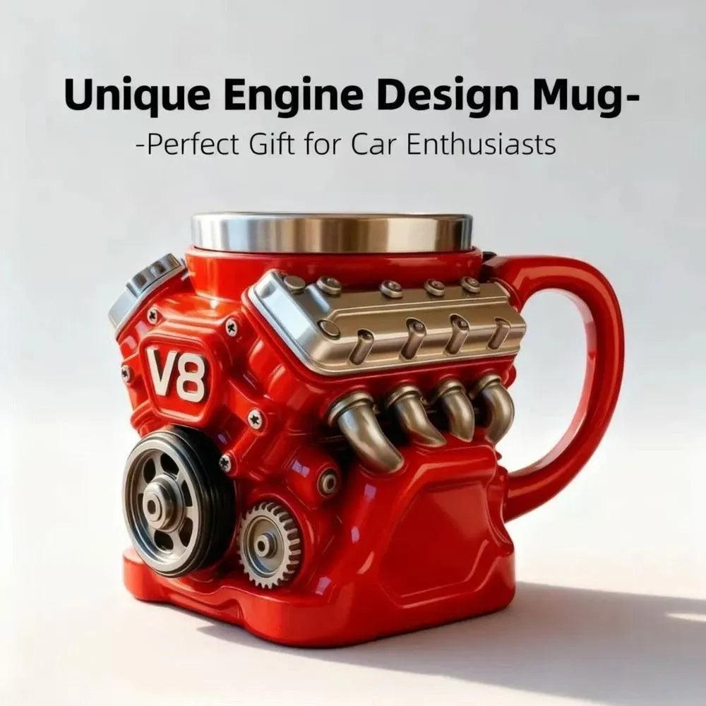 Themed mug series – featuring designs such as engines, books, musical instruments, and classic cars.