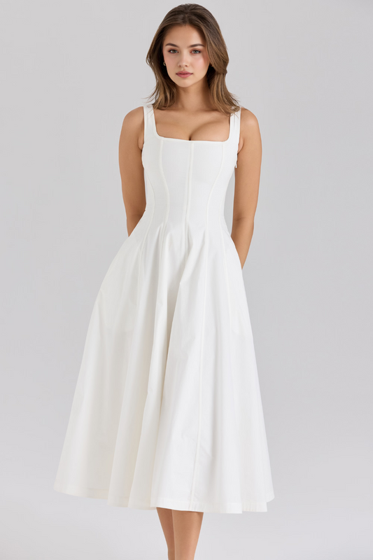 Elegant Strapless Colorblock Midi Dress